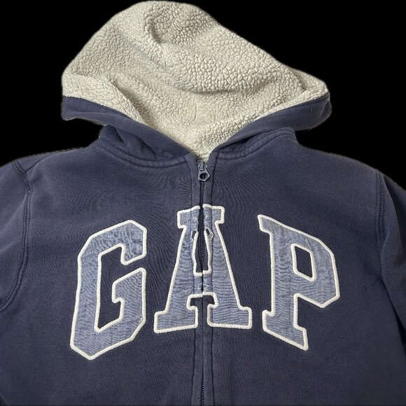 GAP Kids Sherpa Lined Cozy Arch Logo Zip Hoodie Jacket Size Medium - Picture 3 of 10
